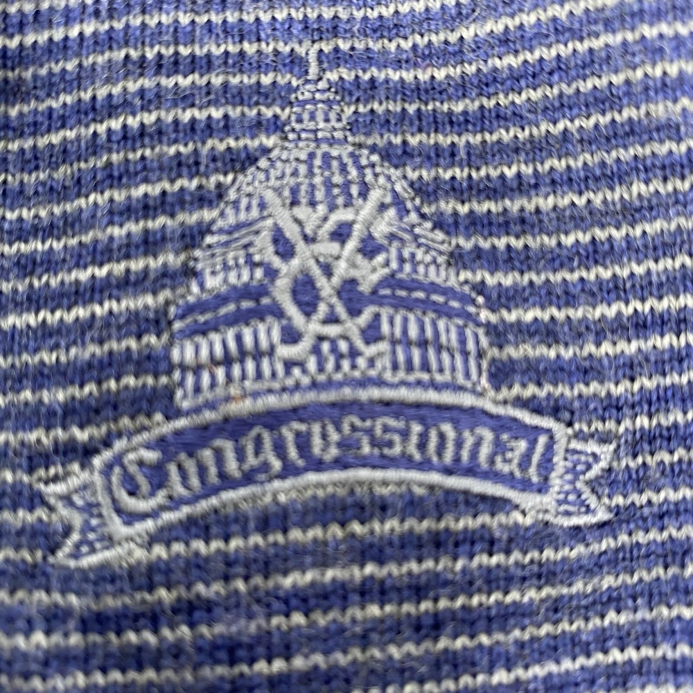 Peter Millar Sweater Mens Medium Blue Striped Merino Wool Quarter Zip Golf Logo - Picture 6 of 7